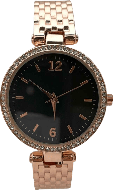 Rose Gold Round Face with Rhinestones Bangle Women Watch