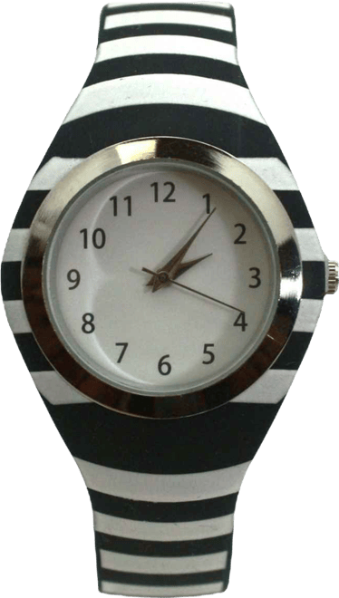 Black Stripped Silicone Band Women Watch