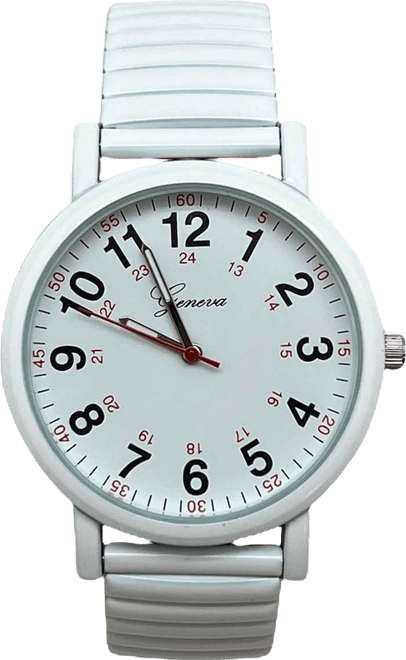 White Bold Numbers and Casual Stretch Band Women Watch