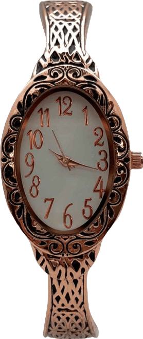 Rose Gold Oval Face Elegant Textured Bangle Women Watch