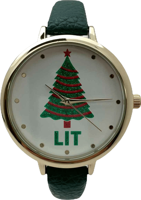 Green Faux Leather Christmas Themed Women Watches