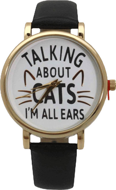 Black Talking About Cats Leather Strap Watch