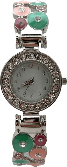 Pastels Silver Colorful Round Shapes Band Bangle Women Watch