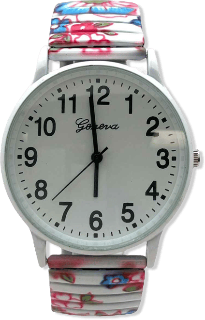 White Multi Big Dial Easy Reader Watch Abstract Elastic Stretch Band Wristwatch Women Watch