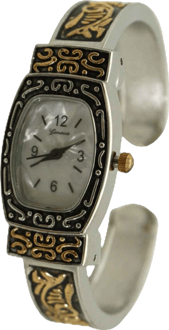 Two Tone Delicate Textured Bangle Women Watch