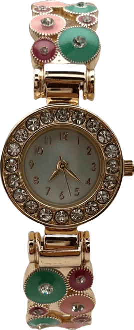 Pastels Gold Colorful Round Shapes Band Bangle Women Watch