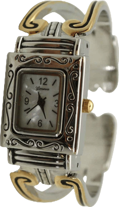 Two Tone Swirl Details Bangle Women Watch