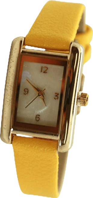 Yellow Thin Gold Square Face Solid Faux Leather Women Watch