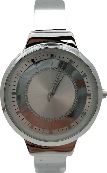 Metallic Colors Round Face Bangle Women Watch, Silver