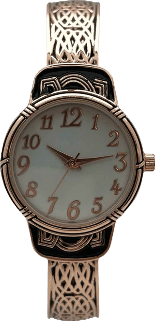 Elegant Metallic and Detailed Round Face Bangle Women Watch, Rose Gold