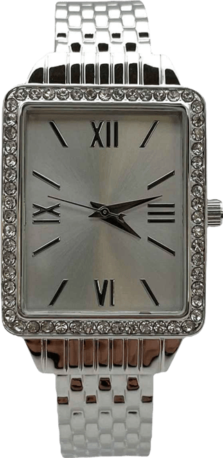 Silver Square Face with Rhinestones Bangle Women Watch