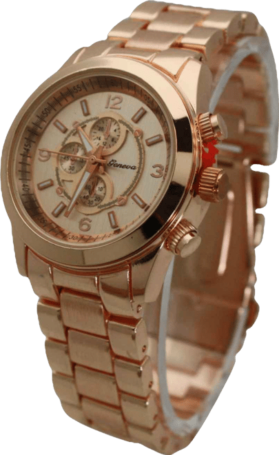 Rose Gold Womens Classic 3-dial Metal Watch