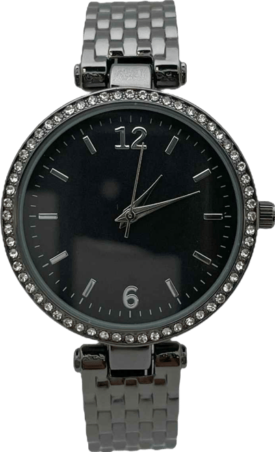 Black Round Face with Rhinestones Bangle Women Watch