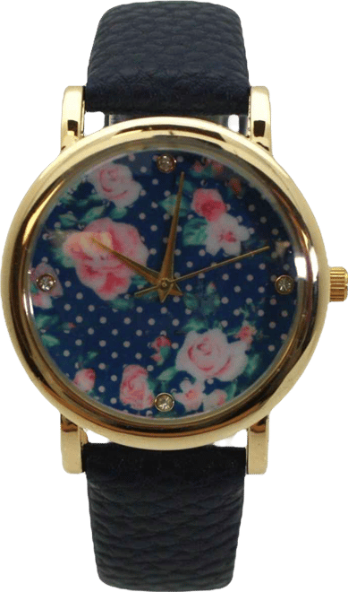Navy Solid Colors with Flowers Details Women Watch