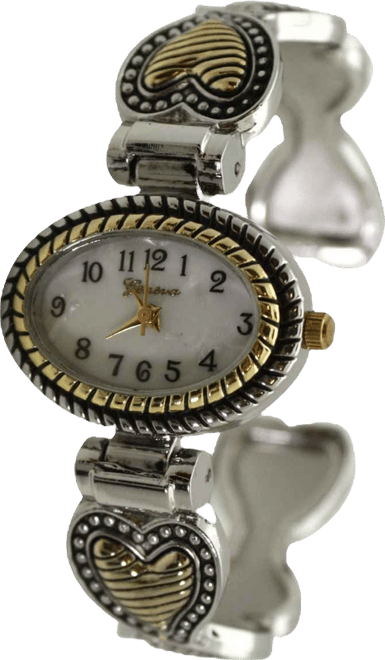 Two Tone Heart Details Bangle Women Watch