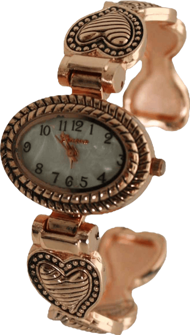 Rose Gold Heart Details Bangle Women Watch