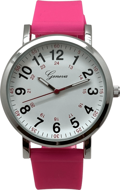 Hot Pink Easy-Read Nurse Watch with Silicone Band Women Watch