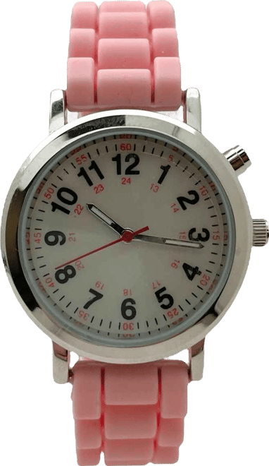 Pink Luminous Dial Easy Read Medical Professionals Silicone Band Women Watch