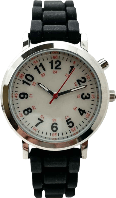 Black Luminous Dial Easy Read Medical Professionals Silicone Band Women Watch