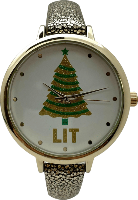 Shiny Gold Faux Leather Christmas Themed Women Watches