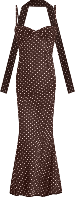 Women's Yadira Brown Base Polka Dot Chiffon Maxi Dress