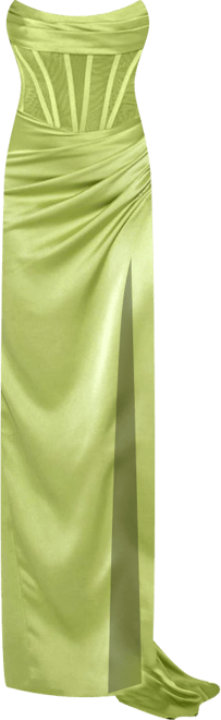 Women's Prisa Lime High Slit Satin Corset Gown