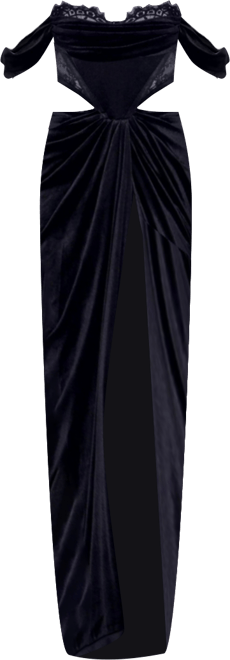 Women's Quintessa Black Lace Velvet Corset Off Shoulder Gown