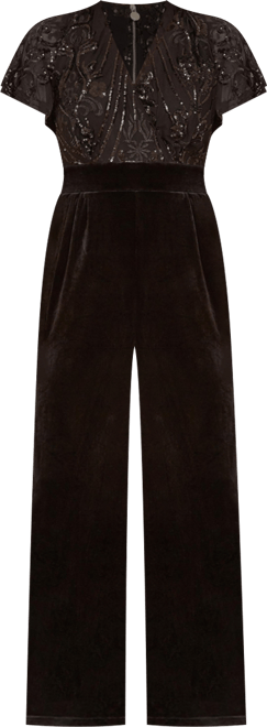 Women's Wrap Sequin Embellished Velvet Jumpsuit