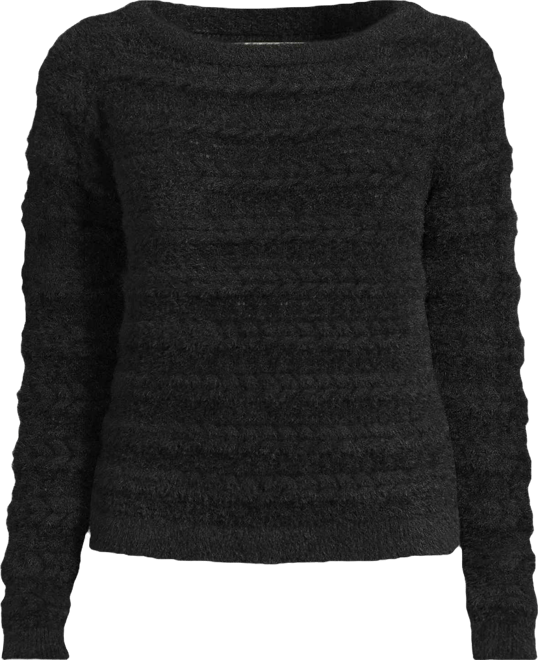 Women's Fuzzy Eyelash Cable Boatneck Sweater