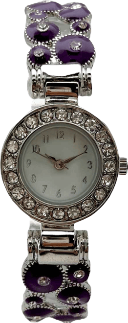 Purple Silver Colorful Round Shapes Band Bangle Women Watch