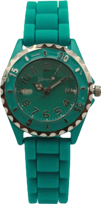 Teal Solid Color Silicone Strap Casual Women Watch
