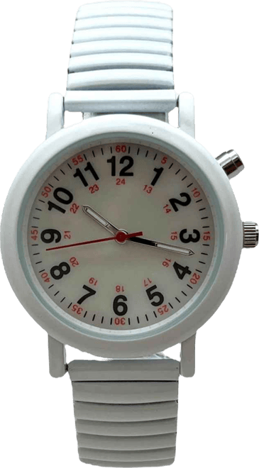 White Stretch Band Easy Read Nurse Watch with Second Hand Women Watch