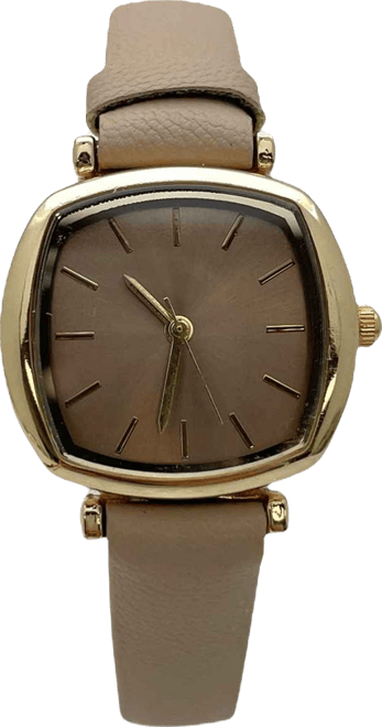 Solid Color Elegant Square Face Faux Leather Women Watch, Tan