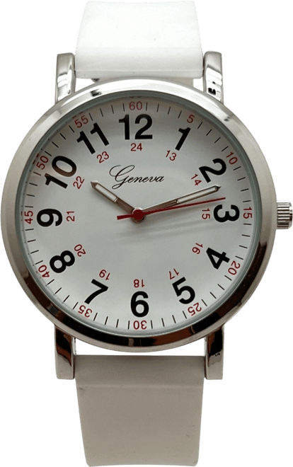 White Easy-Read Nurse Watch with Silicone Band Women Watch