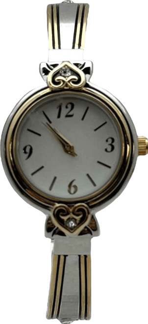 Elegant Heart Detailed Cuff Women Watch, Two Tone