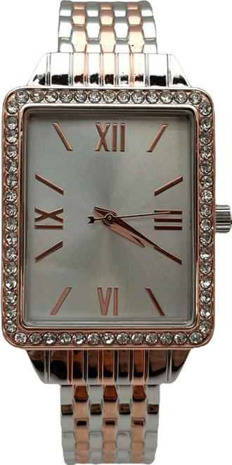 Two Tone Square Face with Rhinestones Bangle Women Watch