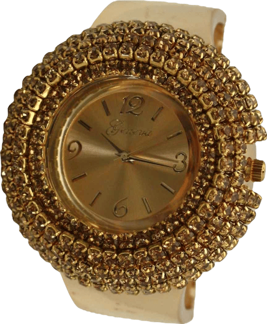 Gold Sparkle Rhinestones Chunky Bangle Women Watch