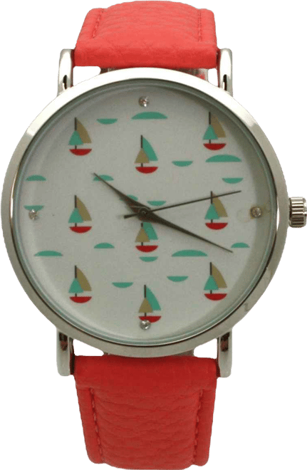 Coral Faux Leather Sailing Boats Dial Women Watch