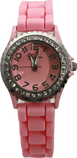 Light Pink Every Day Thin Band Silicone and Rhinestones Colorful Women Watch