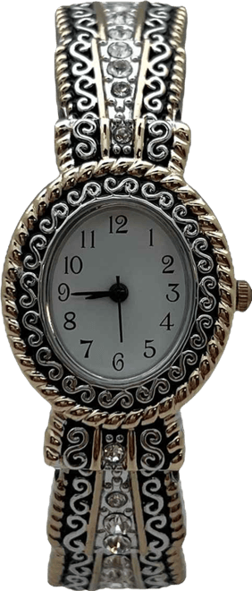 Two Tone New Elegant Textured Bangle Women Watch