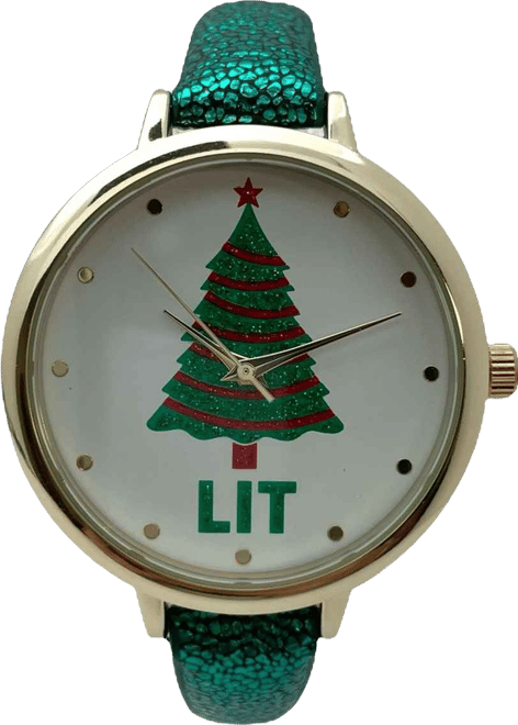 Shiny Green Faux Leather Christmas Themed Women Watches