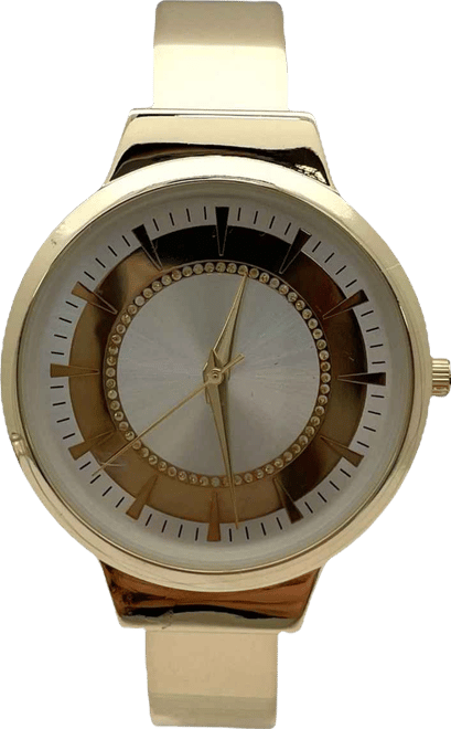 Metallic Colors Round Face Bangle Women Watch, Gold