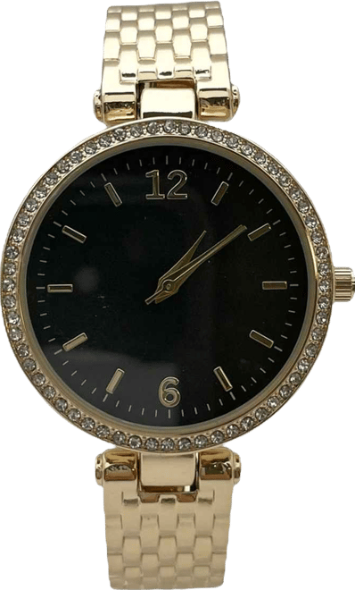 Gold Round Face with Rhinestones Bangle Women Watch