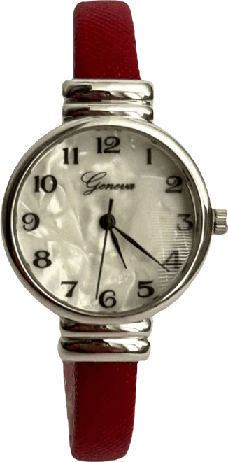 Red Faux Leather Thin Bangle Women Watch