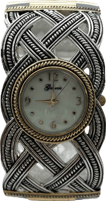 Braided Details Elegant Bangle Women Watch, Two Tone