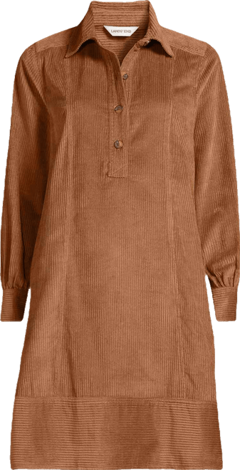 Women's Wide Wale Cord Popover Long Sleeve Shirt Dress