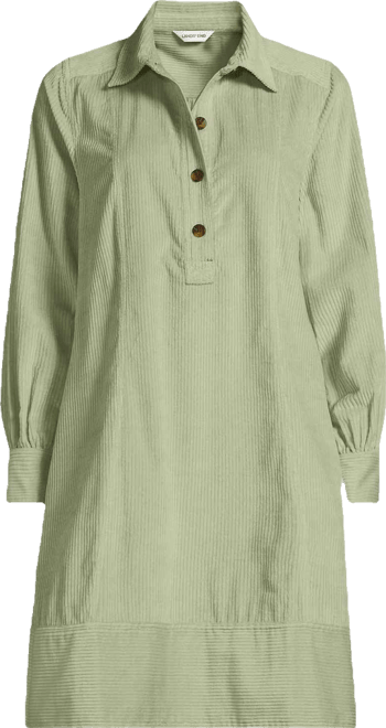 Women's Wide Wale Cord Popover Long Sleeve Shirt Dress