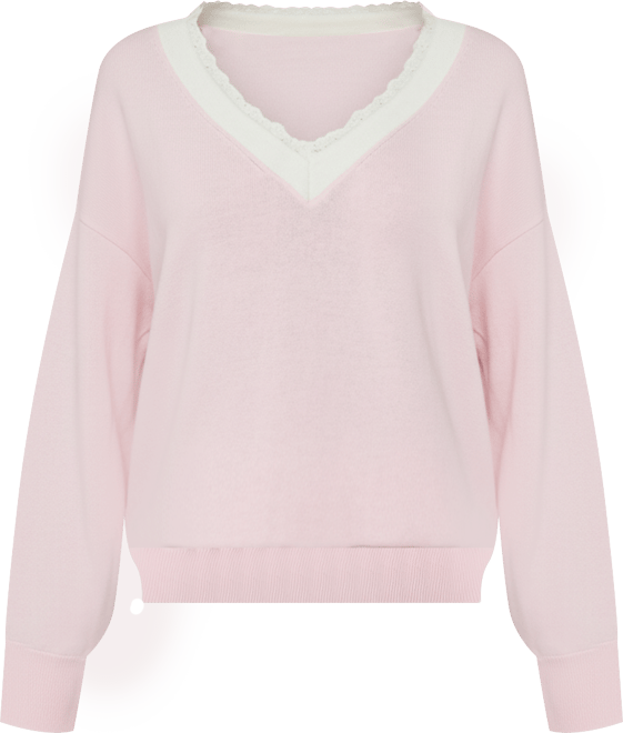 Women's Marie Contrast Lacey V Neck Sweater
