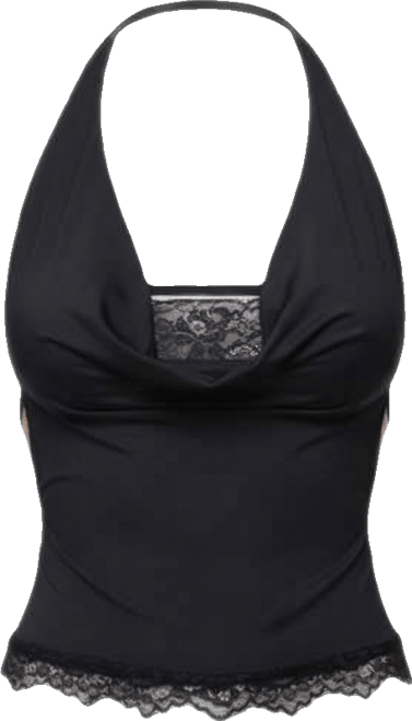 Women's Layered Lacey Cowl Neck Halter Top