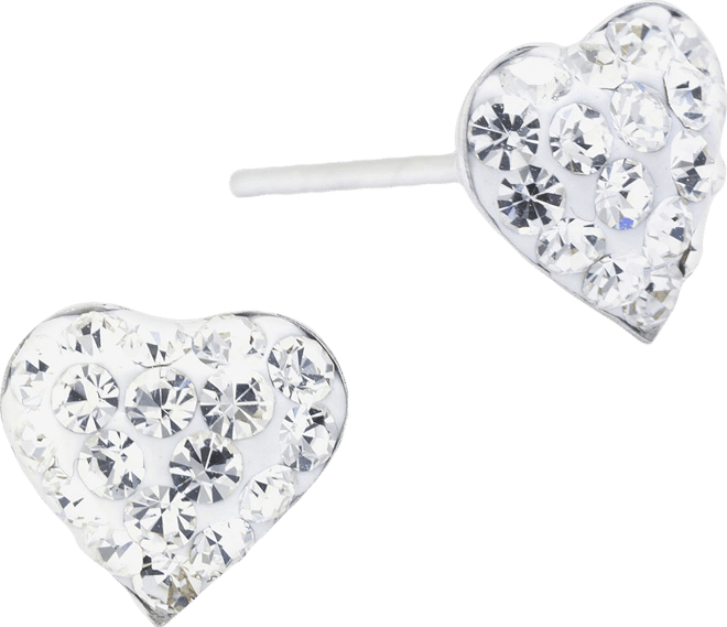 Silver Treasures Crystal Sterling Silver 7.1mm Heart Stud Earrings